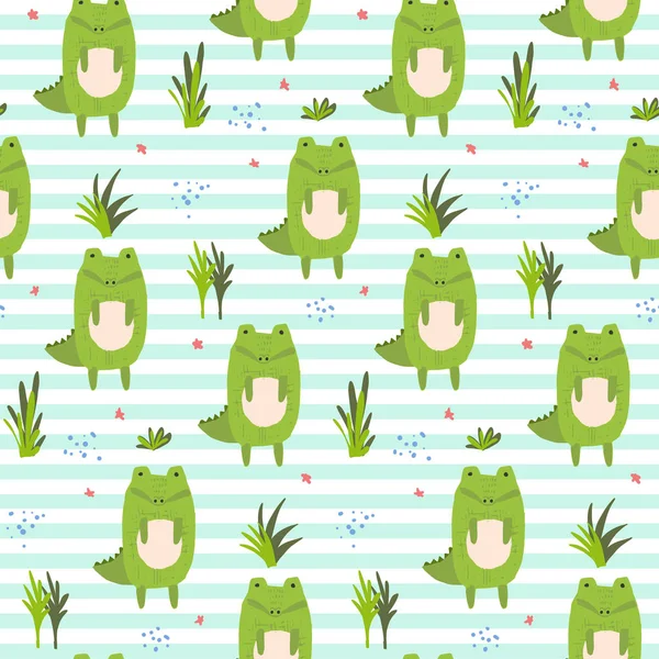 Cute cartoon striped pattern with crocodiles Royalty Free Stock Illustrations