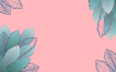 Pastel pembe çerçeve ile mavi tropikal yaprak