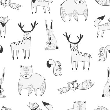 Çizgi film ayı, tavşan ve baykuş şirin desen