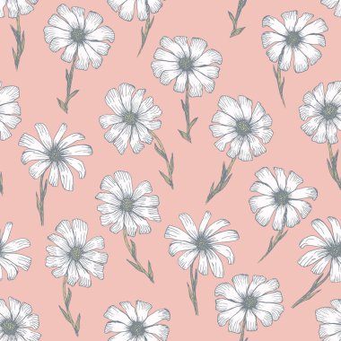 Beyaz papatya çiçeği ile ihale mercan desen