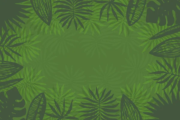 Fundo verde fresco com folhas tropicais — Vetor de Stock