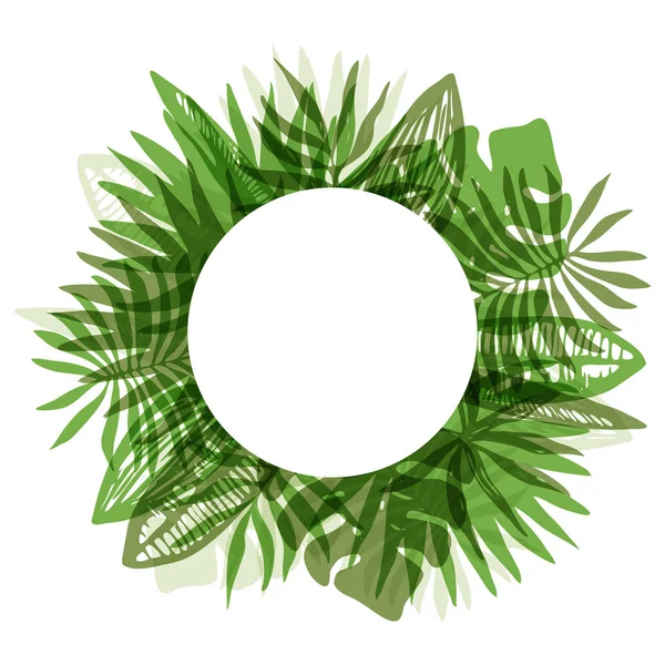 Bingkai bulat hijau elegan dari daun tropis - Stok Vektor