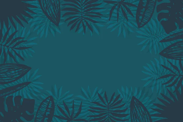 Темно-аквамариновая рамка тропических листьев — стоковый вектор
