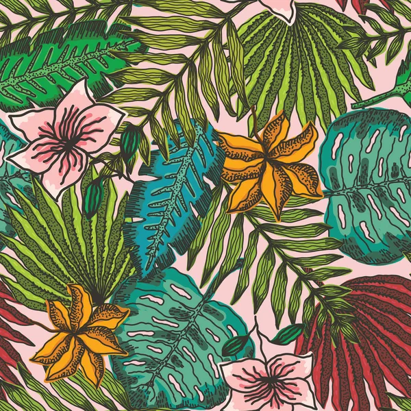 Helles Muster mit tropischen Blättern — Stockvektor