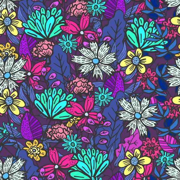 Magie motif floral violet avec gâchis de fleurs — Image vectorielle