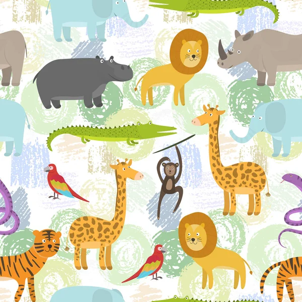 Padrão infantil com animais da selva de desenhos animados de cor — Vetor de Stock