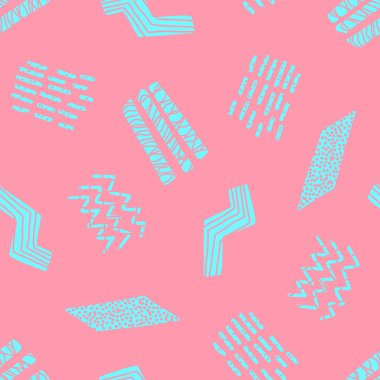 Doodle şekilli modaya uygun mavi ve pembe desen