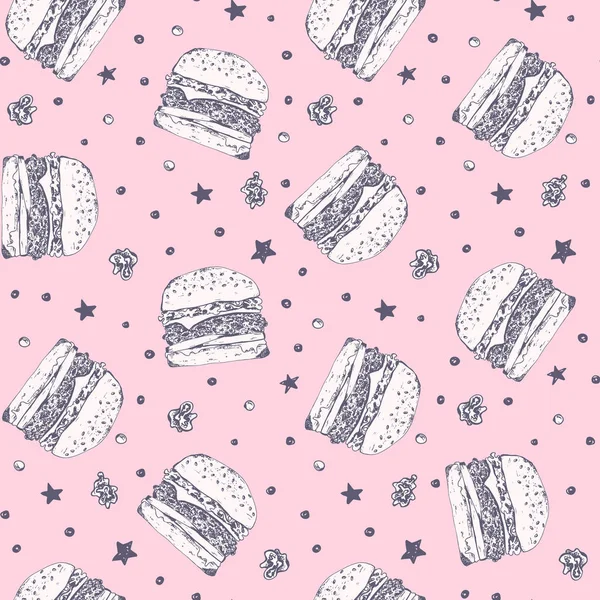 Padrão bonito com hambúrgueres brancos no fundo rosa —  Vetores de Stock