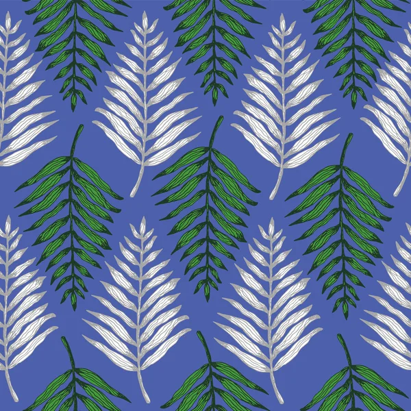 Grüne und weiße tropische Farnblätter — Stockvektor