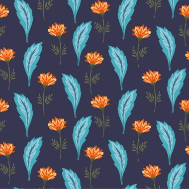 Sevimli turuncu çiçekler ile Sihirli çiçek deseni