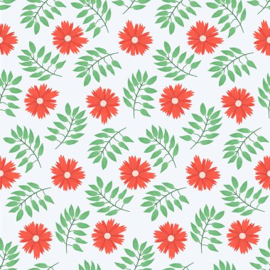 Kırmızı çiçekler ve yeşil yaprakları ile Çiçek desen