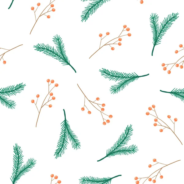 Köknar dalları ve çilek ile Noel desen — Stok Vektör
