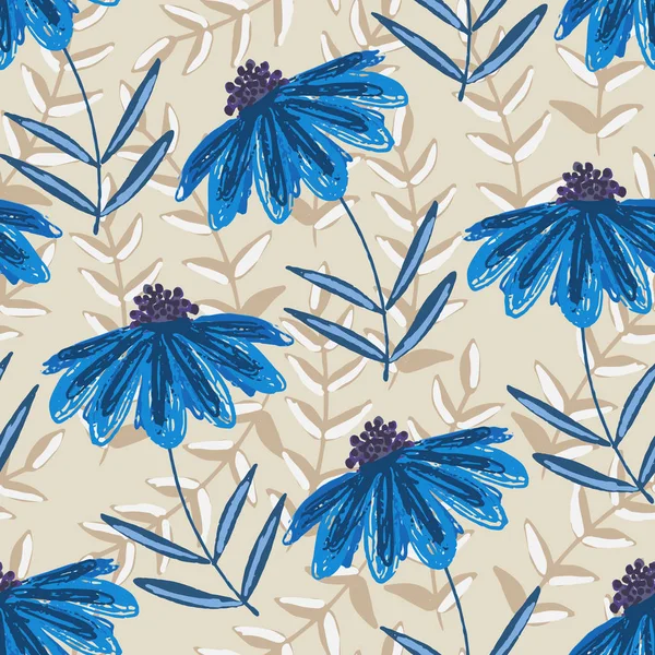 Fleurs bleues délicates sur motif de siège — Image vectorielle