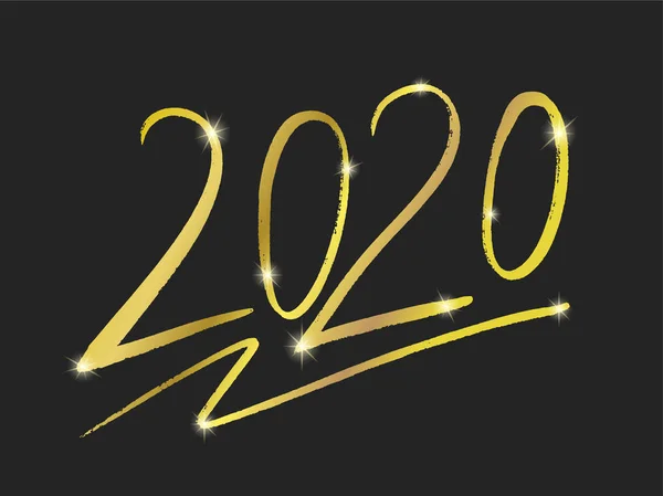 Handgezeichneter Schriftzug mit goldener 2020-Zahl — Stockvektor