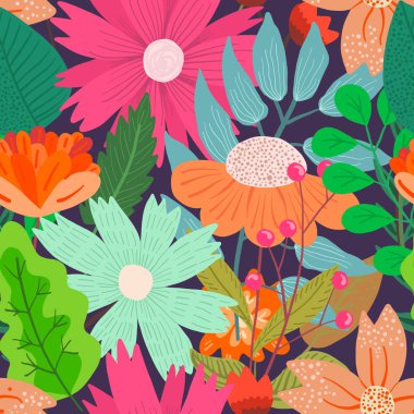 Dağınık çiçekler ile Sevimli kontrast çiçek deseni