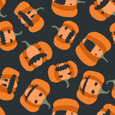 Korkunç turuncu balkabaklarıyla kara cadılar bayramı deseni