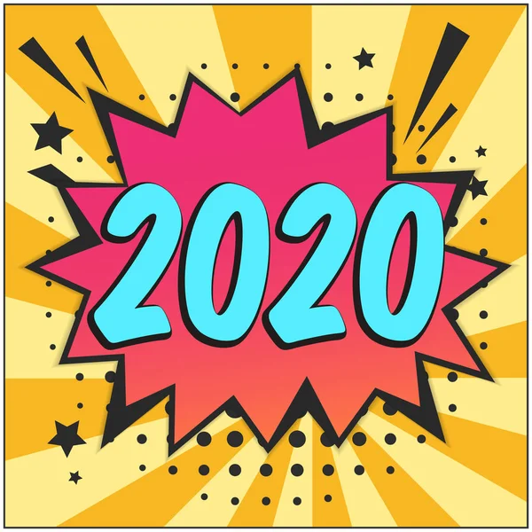 Φωτεινό ρετρό κωμικό φούσκα ομιλίας με 2020 αριθμό — Διανυσματικό Αρχείο