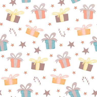 Hediye kutuları ve yıldız ile İhale Noel deseni