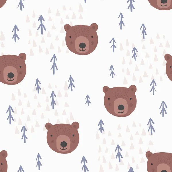 Schattig cartoon patroon met beren en bomen — Stockvector
