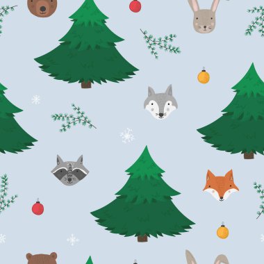 Hayvanlar ve ağaçlarla güzel bir çizgi film deseni.