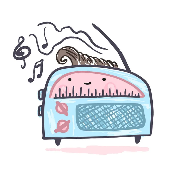 Cute kawaii vector blue and pink radio 심볼 — 스톡 벡터