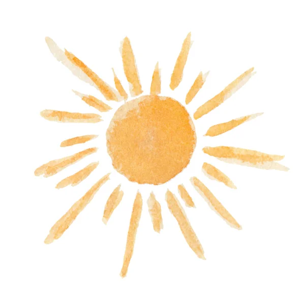 Cute vector watercolor shiny yellow sun — Stock Vector