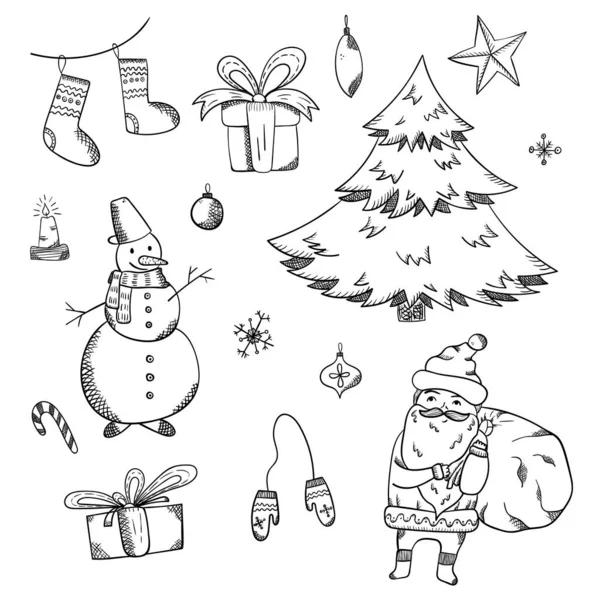Delicado esboço preto doodle elementos de Natal —  Vetores de Stock