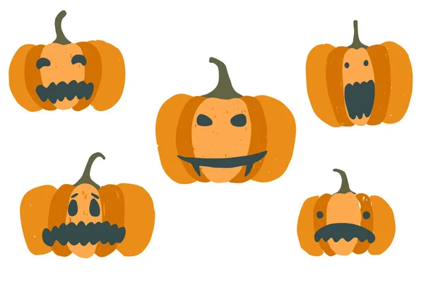 Conjunto de dibujos animados lindo vector naranja jack-o-linternas — Vector de stock