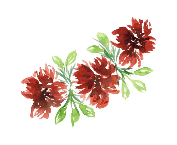 明るい水彩赤と緑の花の花束 — ストック写真