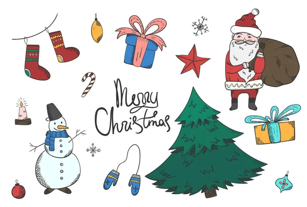 Set di simpatici cartoni animati luminosi elementi di Natale — Vettoriale Stock
