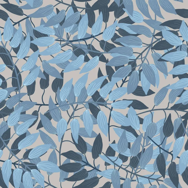 Padrão botânico bonito com sobreposição de folhas azuis —  Vetores de Stock