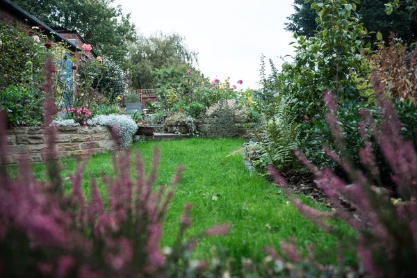 Spring garden near home. Beautiful garden, England. Gardening, garden design.