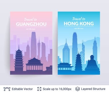 Guangzhou ve Hong Kong ünlü şehir scapes.