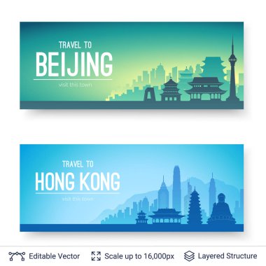 Pekin ve Hong Kong ünlü şehir scapes.
