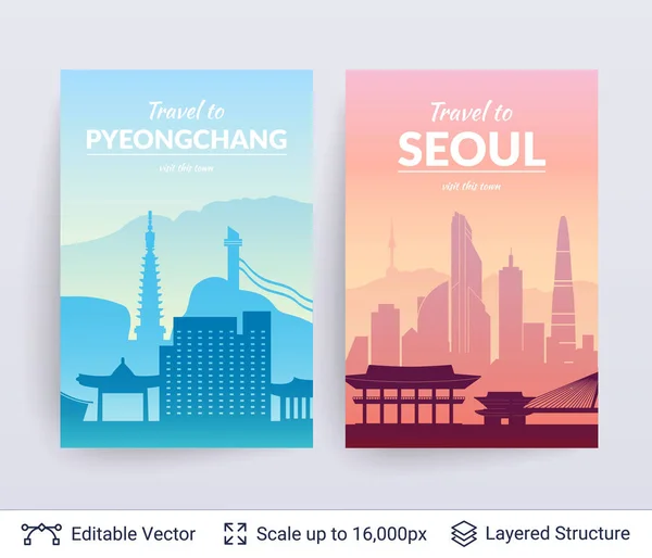 Seoul och Pyeongchang berömda city skaft. — Stock vektor