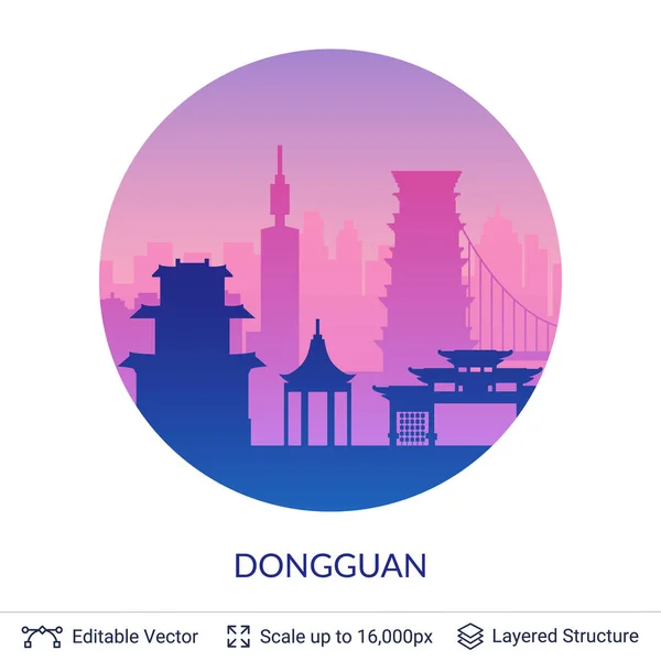 Dongguan berühmtes China Stadtbild. — Stockvektor