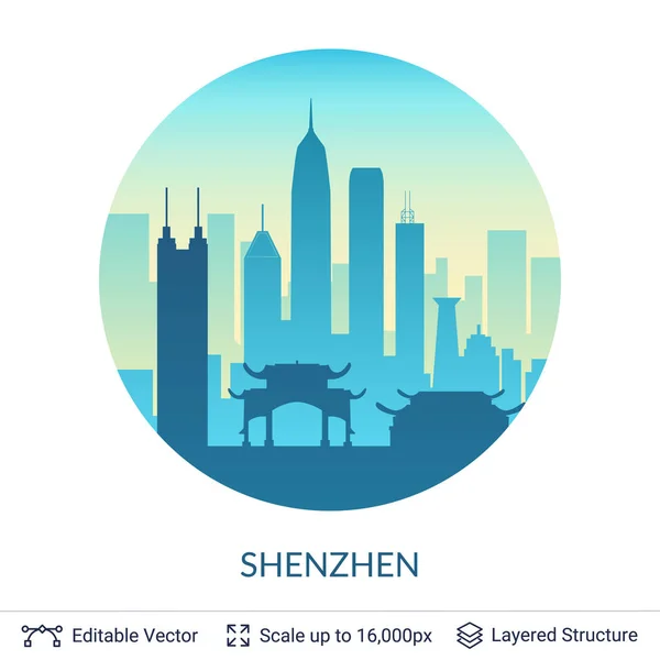 Shenzhen berühmte chinesische Stadtlandschaft. — Stockvektor