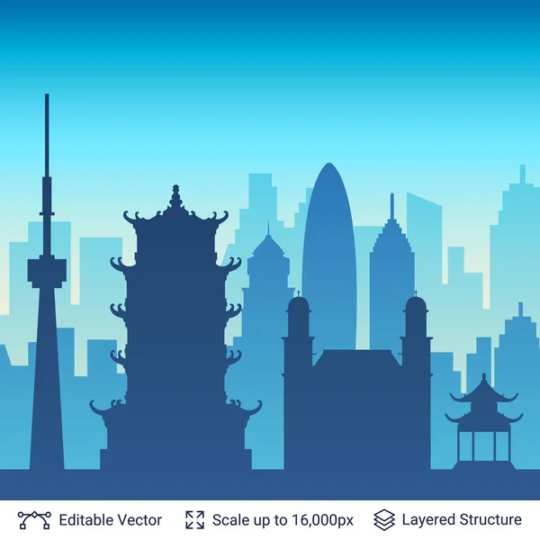 우한 유명한 중국 도시 풍경. — 스톡 벡터