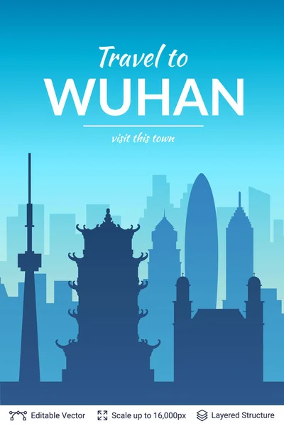 Wuhan híres kínai város menekülsz. — Stock Vector