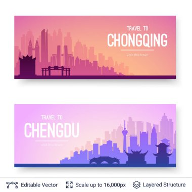 Chongqing ve Chengdu ünlü Çin kenti scapes.