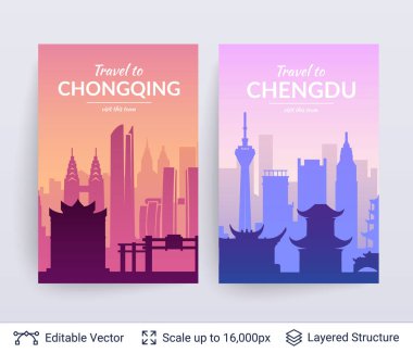 Chongqing ve Chengdu ünlü Çin kenti scapes.
