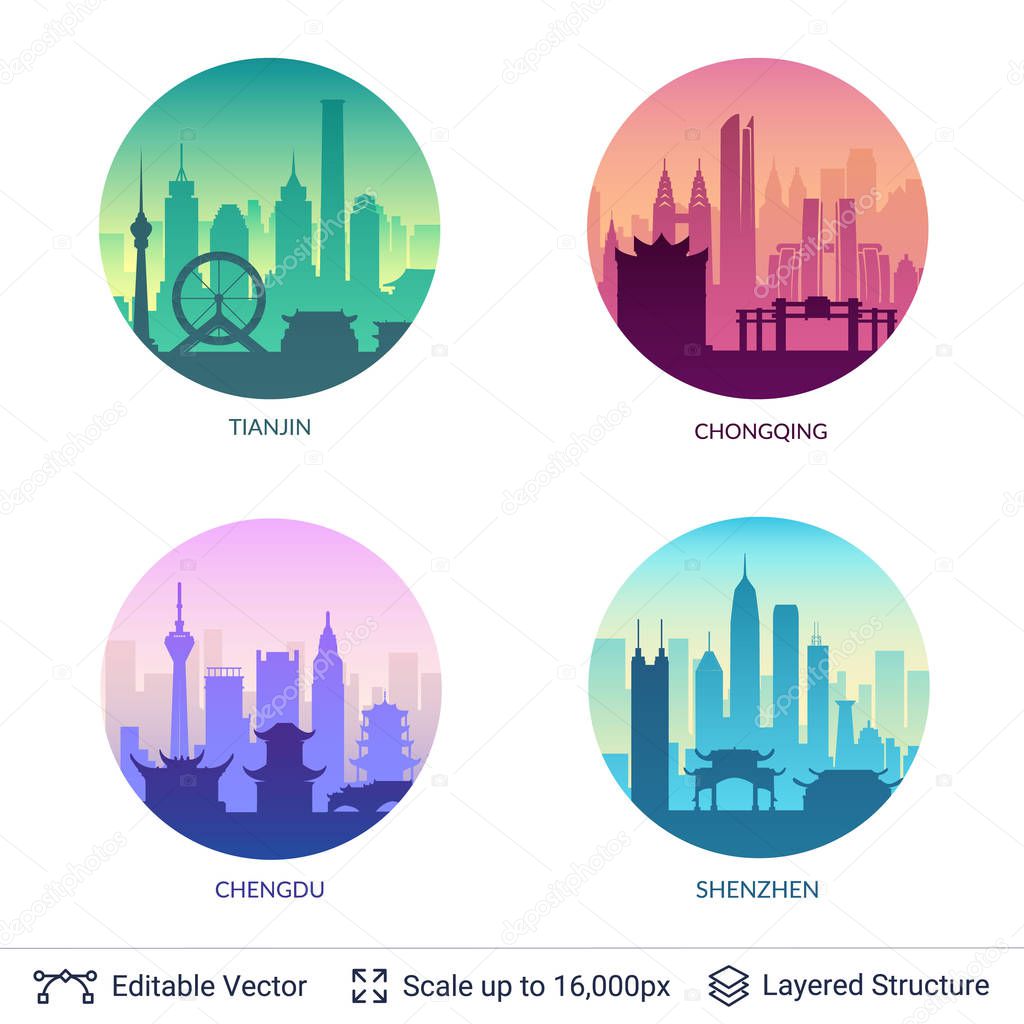 Collection of famous chinese city scapes.