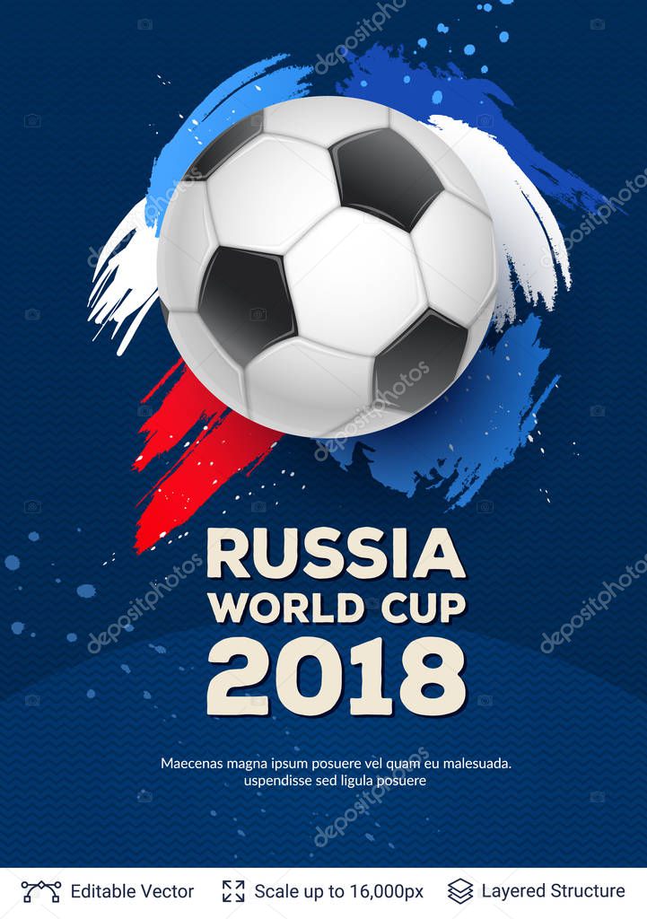 Ad text and soccer ball. Editable vector background template.