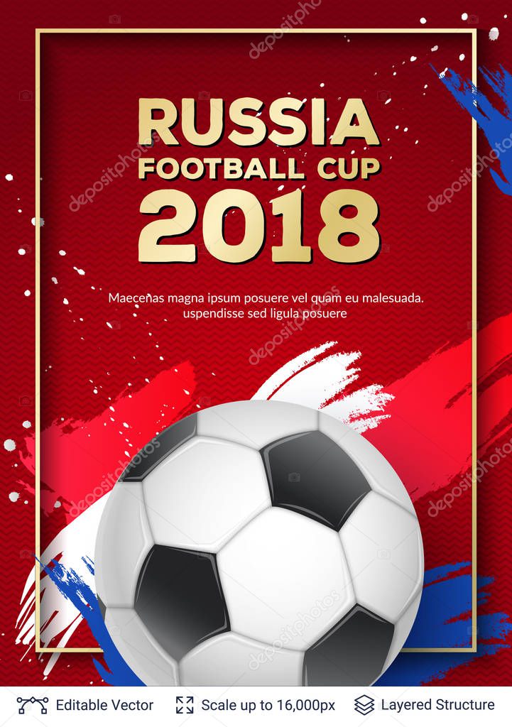 Ad text and soccer ball. Editable vector background template.