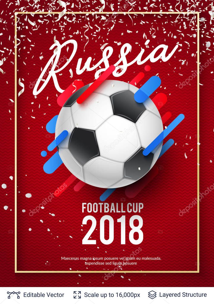 Ad text and soccer ball. Editable vector background template.
