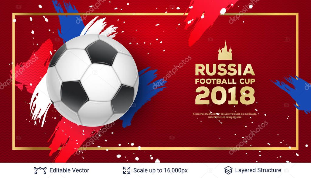 Ad text and soccer ball. Editable vector background template.
