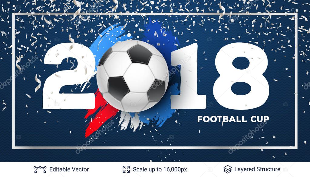 Ad text and soccer ball. Editable vector background template.