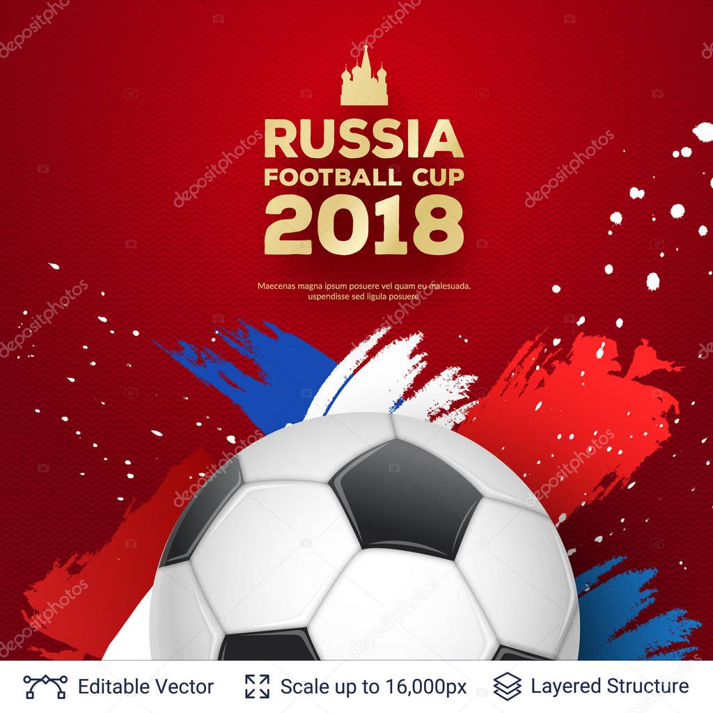 Ad text and soccer ball. Editable vector background template.