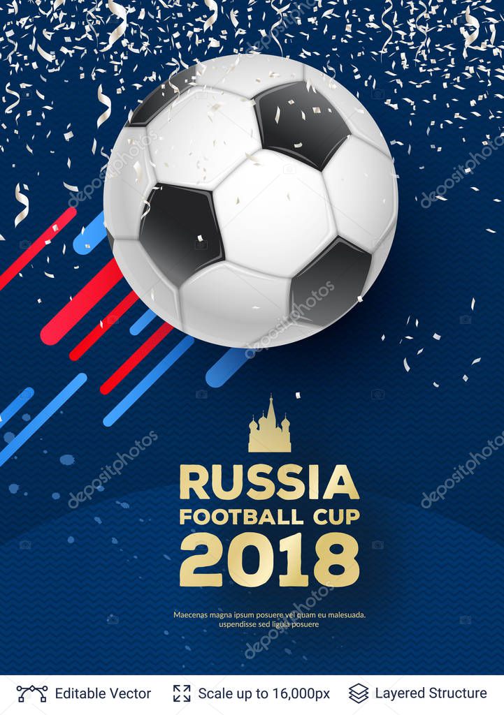 Ad text and soccer ball. Editable vector background template.