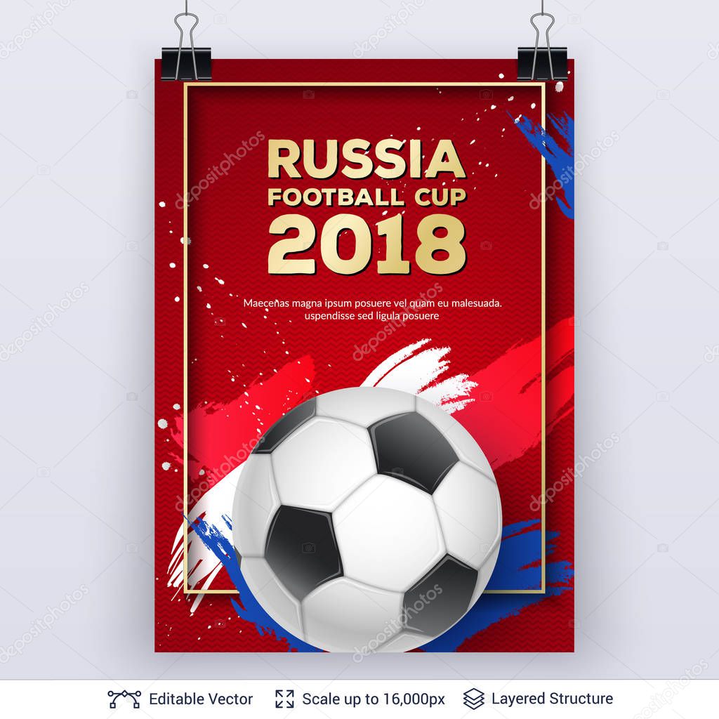 Ad text and soccer ball. Editable vector background template.